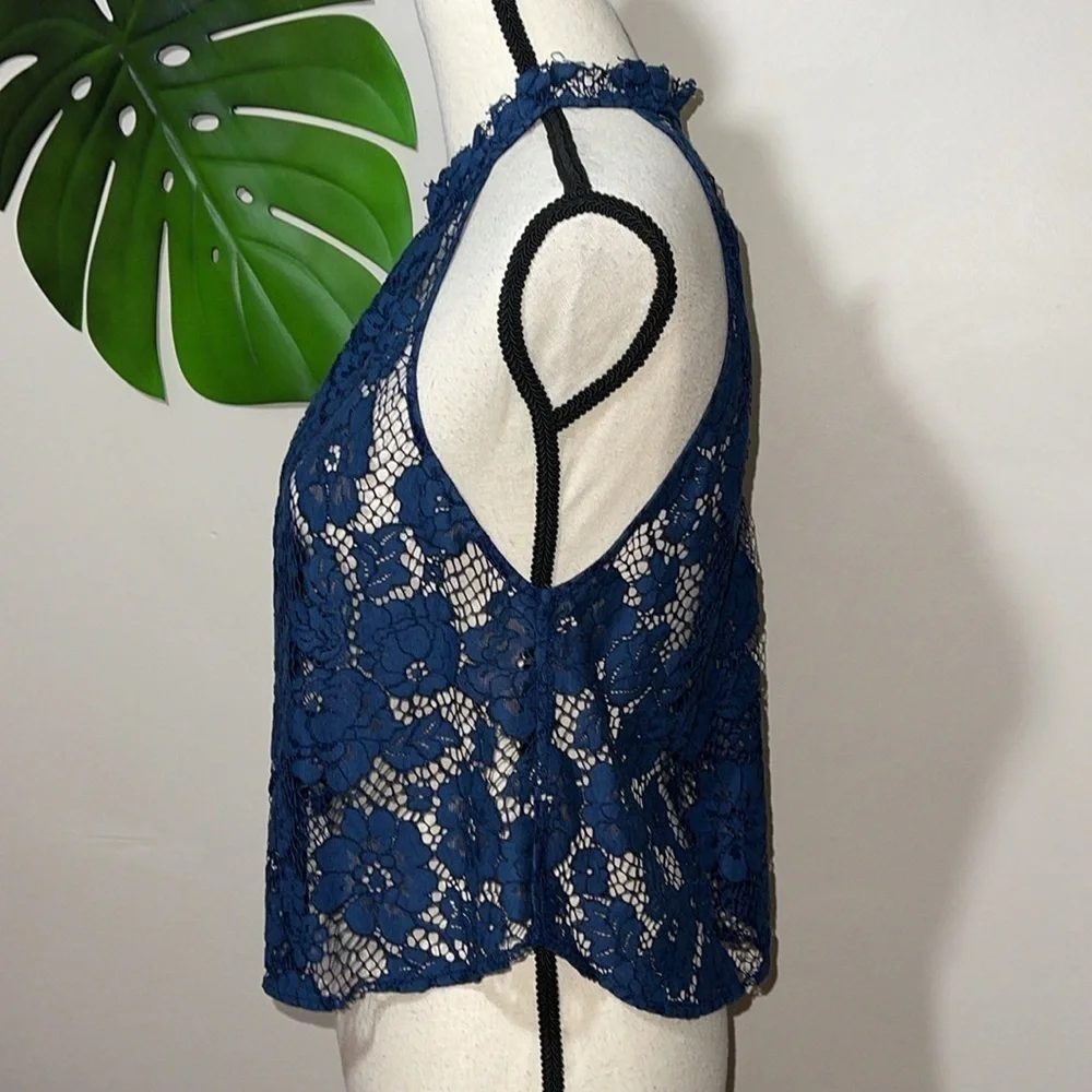 Free People Sweet Meadow Dreams Lace Top in Blue XS